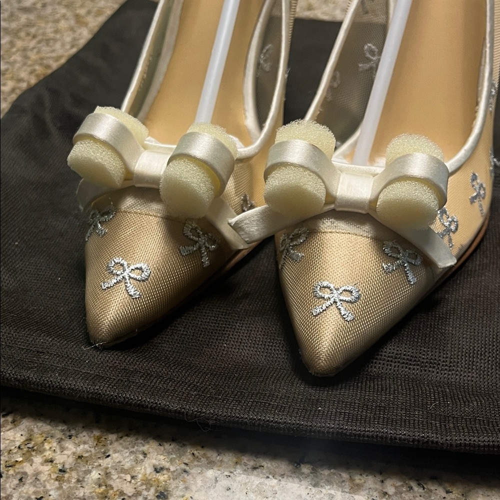 kate spade Metallic Cream and Silver Pointed Bow Pumps - Picture 8 of 9